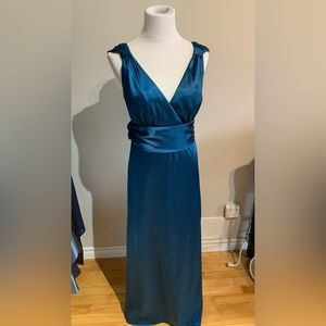 Blue formal empire waist bridesmaid prom dress